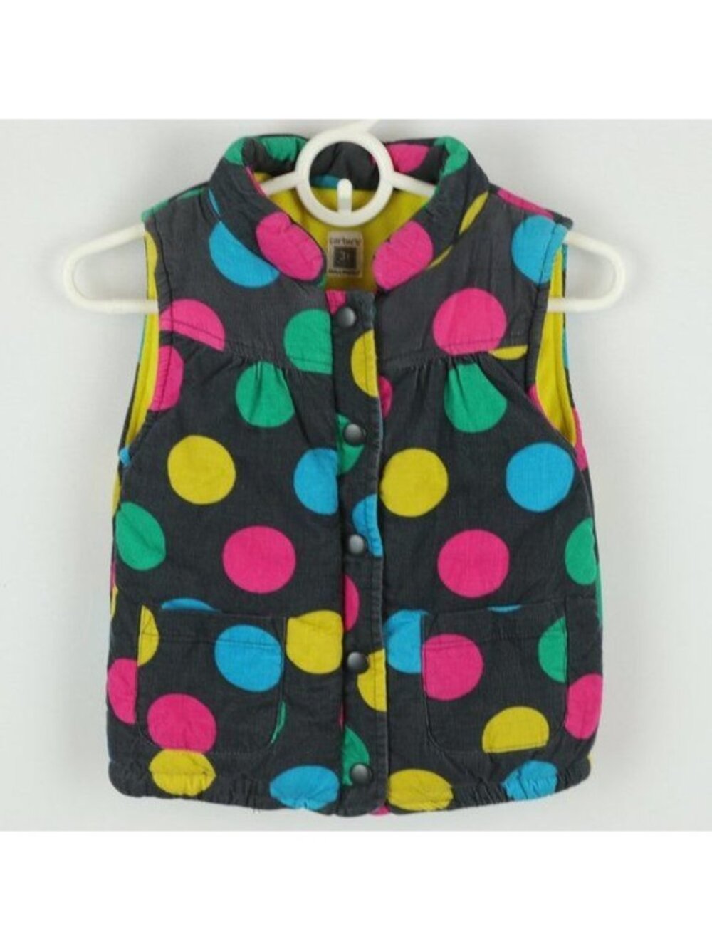 Carter's Girls Size 3T Gray Polka Dot Corduroy Fleece Lined Snap Up Casual Vest